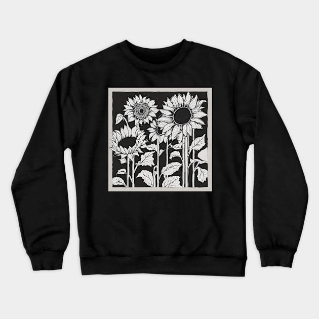 Black and White Sunflowers Crewneck Sweatshirt by Blessed Deco and Design